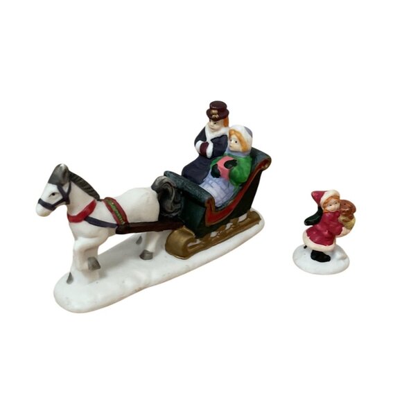 Vintage Lemax Christmas Village Victorian Sleigh Ride and Child Figurine Ceramic - Picture 1 of 9